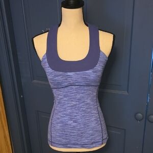 5/$40 EUC Lululemon Blue Purple Heathered Halter Tank Top Built In Bra Sz 4